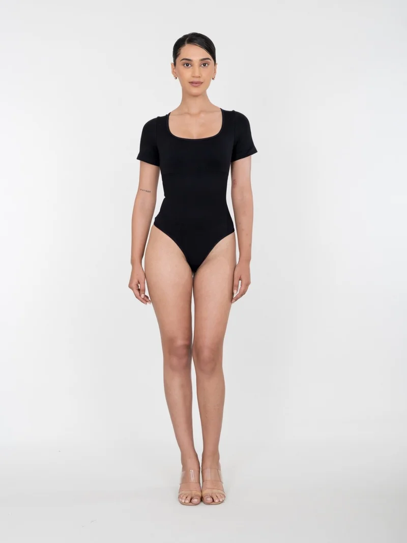 Shapercult Store Black Half Sleeves Bodysuit for Women